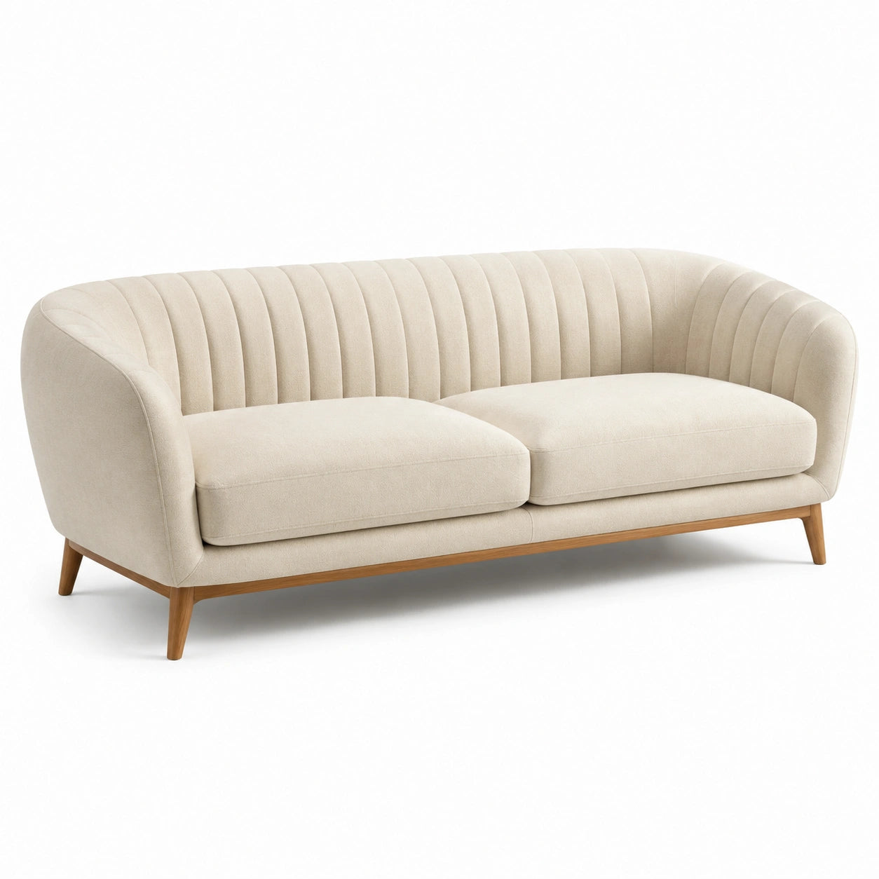3-Sitzer Sofa Beige Stoff Holzbeine