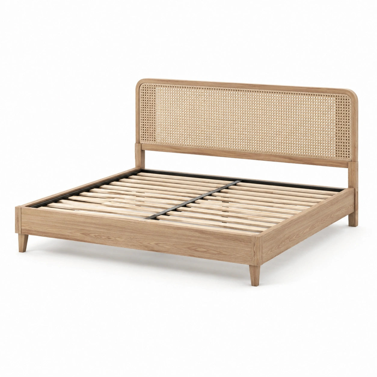 Holzbett mit Rattan-Kopfteil 200x180cm