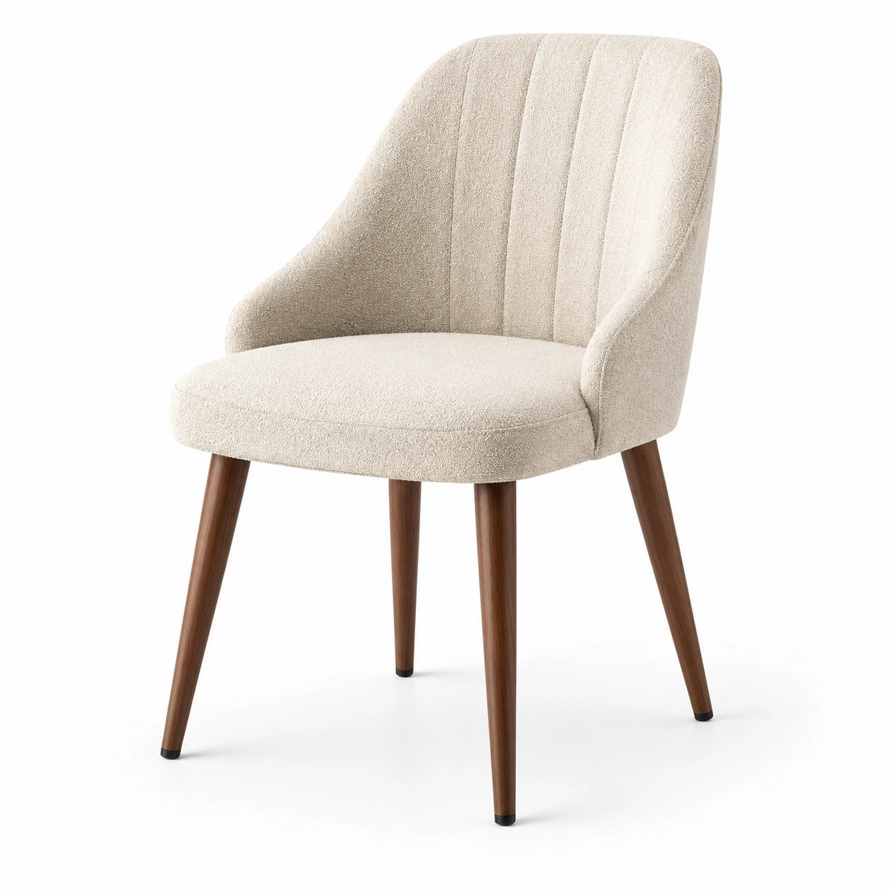 Esszimmerstuhl Bouclé Beige mit Holzbeinen