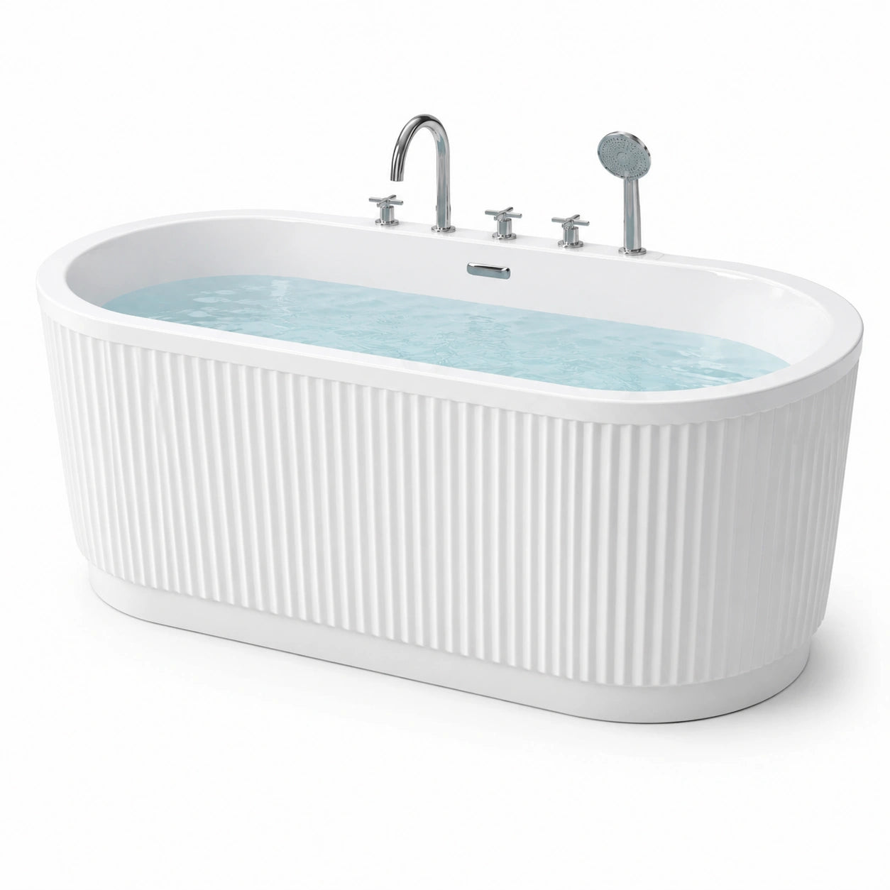 Freistehende Oval-Badewanne Weiß Acryl mit Wasserarmaturen