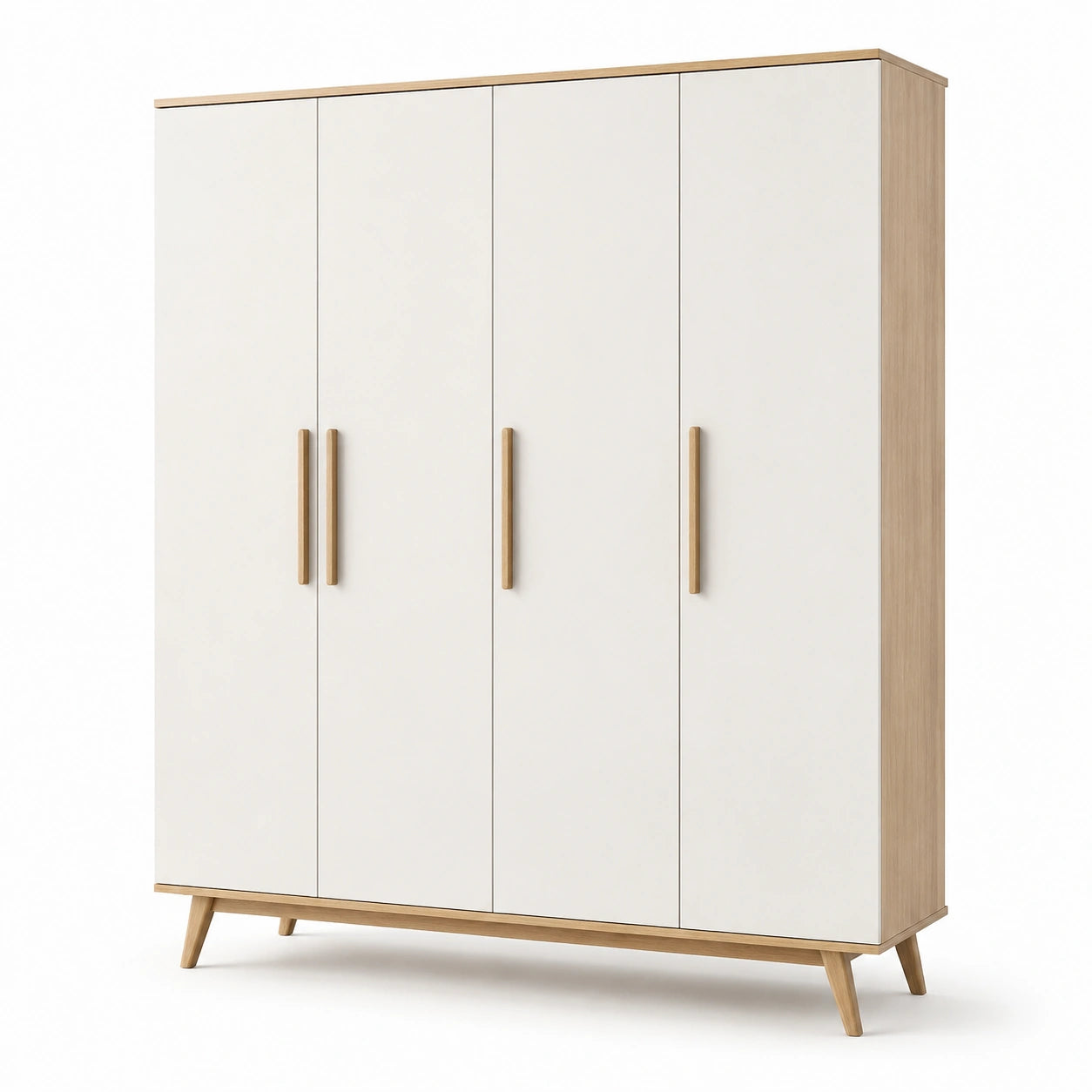 Kleiderschrank aus MDF mit Eichenfurnier 4-Türen Weiß