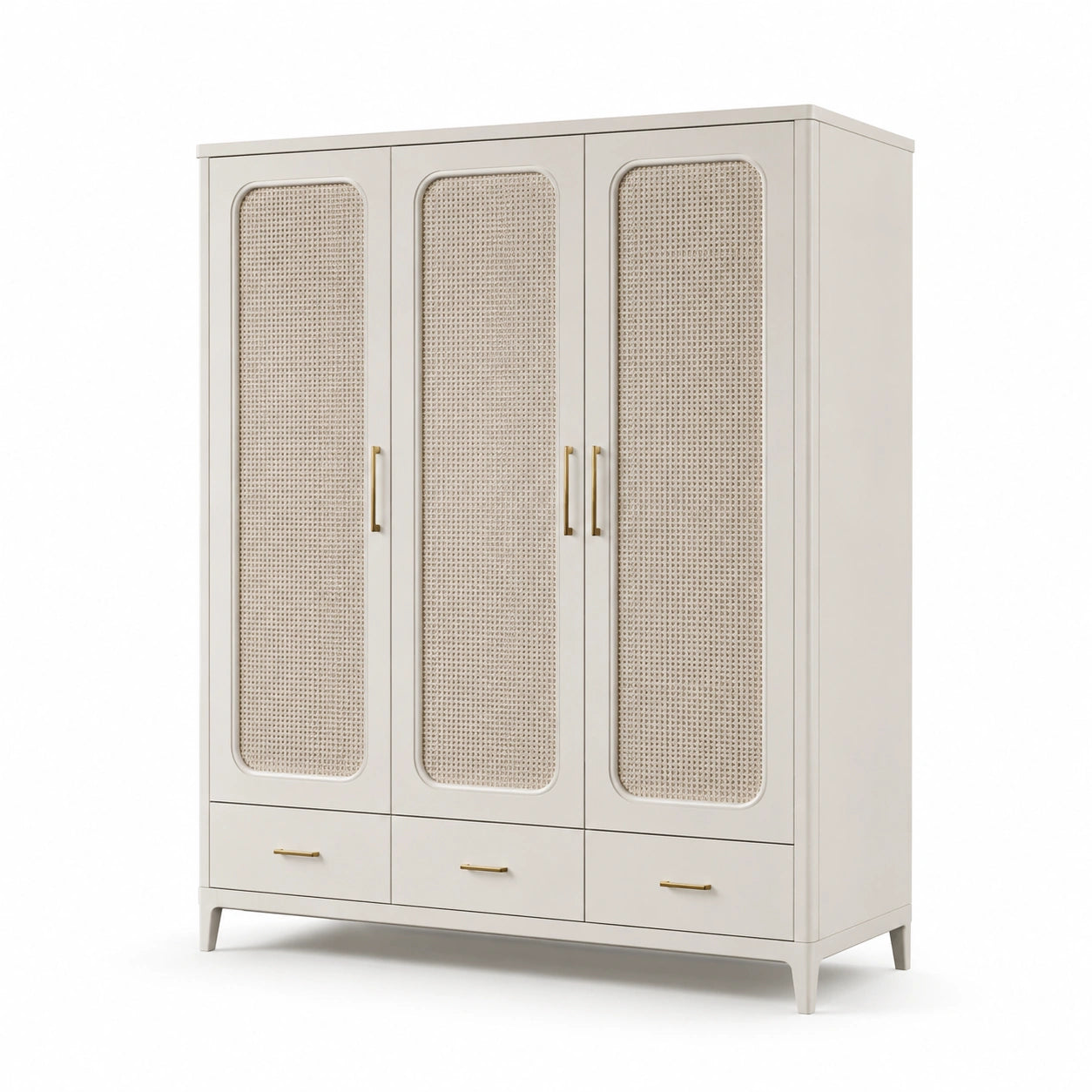 Kleiderschrank mit drei Türen aus Holz und Rattan Beige 180x60x210 cm