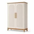 Kleiderschrank mit 2 Türen aus MDF und Massivholz in Beige