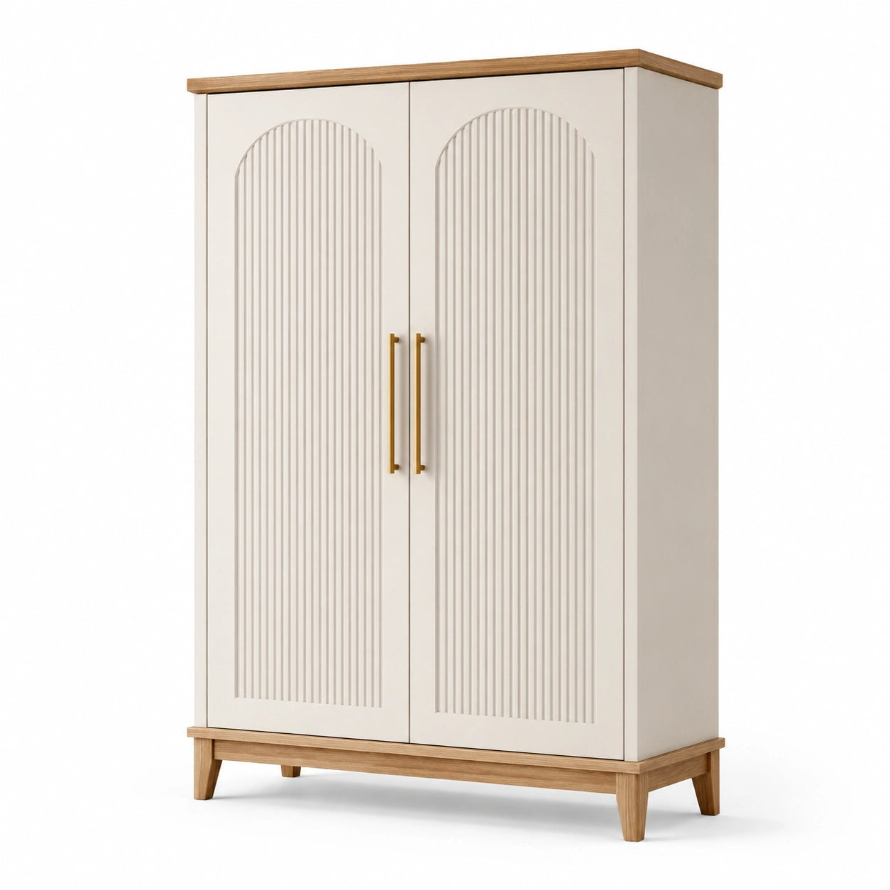 Kleiderschrank mit 2 Türen aus MDF und Massivholz in Beige