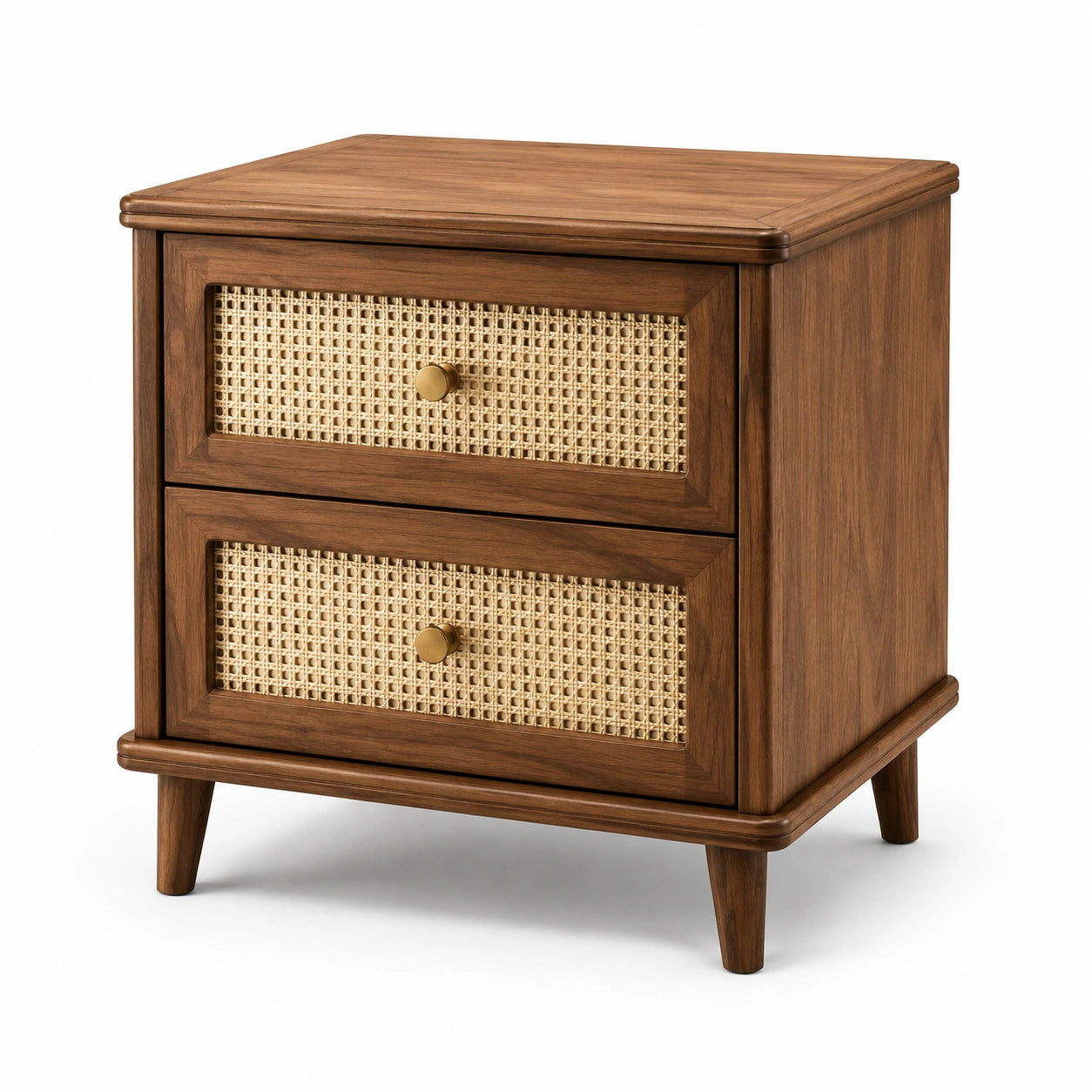 Nachttisch mit 2 Schubladen Holz Rattan Braun 50 x 40 x 55 cm